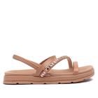 Sandália Feminina Moleca Flatform com Pedrarias Nude