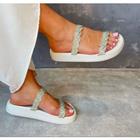 Sandália Feminina Moleca Flatform Strass Branco Trançada 5469.123/133