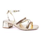 Sandalia Feminina Salto Bloco Baixo Strass Dourado Godiva Ouro Light Confortavel