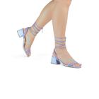 Sandália feminina salto médio colorida de amarração
