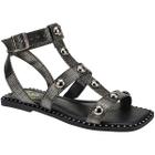 Sandália Gladiadora com Rebites Rasteira Flat Spikes Confortável Fivela 260-01