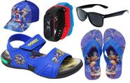 Sandália Papete Infantil Personagens Sonic/ Videogame com Led Masculino + Chinelo + Boné + Óculos