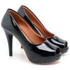 Sandália Peep Toe Ella's Meia Pata Salto Alto Verniz Preto