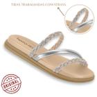 Sandalia Rasteira Beira Rio Original Feminino Flatform Rasteirinha Strass Tiras Trançadas Lancamento Metalizada Casual