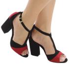 Sandália salto bloco preto/marsala sapato feminino er117