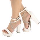 Sandália Salto Grosso 12cm Napa Branco com Cordão Strass ER446