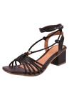 Sandália Salto Grosso Rosa Chic Calçados Feminino Salto Baixo Bloco Amarração Bico Quadrado Preto