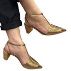 Sandália Scarpin Feminino Salto Bloco Bronze Metalizado