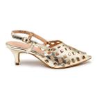 Sandalia Scarpin Salto Baixo Slingback Bico Fino 6033 Ouro Light- Margarida