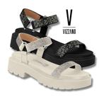 Sandalia Vizzano Original Feminina Strass Flatform Sandalia Rasteira Conforto Salto Bloco lancamento Rasteirinha Fashion Ajustavel