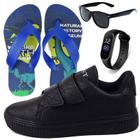 Sapatenis Infantil Sapatilha Calce Facil Casual Social LIGHT + Chinelo Oculos Relogio