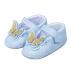 Sapatilha azul claro com tiras autocolantes para bebê borboleta