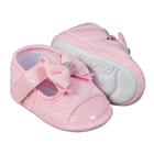 Sapatilha lacinho rosa claro com tiras autocolantes para bebê