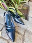 Sapatilha Slingback Couro Hadassah Bico Fino Lia Line - preto