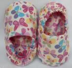 Sapatinho Pantufinha em Tecido para Bebe estampado borboletas rosas