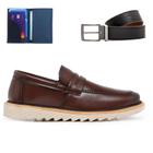 Sapato Casual Loafer Mocassim Tratorado Super Leve E Macio Com Carteira E Cinto