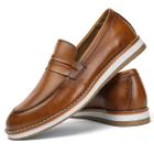 Sapato Casual Mocassim Clássico Masculino Forro Couro Conforto Alta Flexibilidade Caramelo