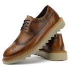 Sapato Casual Oxford Brogue Couro Masculino Detalhado Solado Tratorado Forro Couro Caramelo