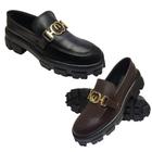 Sapato Feminino Mocassim Oxford Sola Tratorada Plataforma Blogueira Detalhe Metal