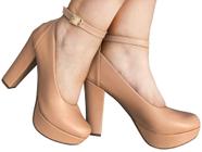 Sapato Feminino Scarpin Nude Bege Meia Pata Salto Alto Grosso