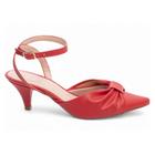 Sapato Feminino Vermelho Scarpin,Salto Bloco Médio,Bico Fino