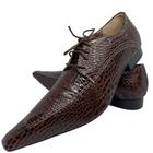 Sapato Masculino Italiano Em Couro Marrom Executivo Croco Ref: D608