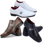 Sapato masculino social pizzolev kit 3 pares branco marrom e preto