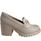 Sapato Mocassim Feminino Casual Dia a Dia com Corrente Salto Bloco Tratorado em Couro Comfortflex 2376303