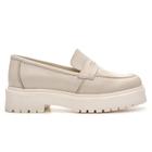 Sapato Mocassim Feminino Off White Tratorado Em Couro Conforto 0138