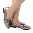 Sapato Mocassim Loafer Feminino Baixo Metalizado Elegante Confortável