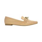 Sapato Mocassim Loafer Feminino Bege Detalhe Em Matelassê