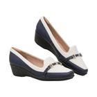 Sapato Navy Pingente Metalizado Salto Anabela Comfort