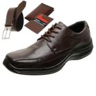 Sapato Ortopédico Masculino Couro Confortável Cadarço De Amarrar + Cinto e Carteira