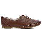 Sapato Oxford Feminino Moderno Macio Bico Redondo Picotado Elegante Casual Couro Delicado