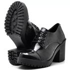 Sapato oxford feminino salto tratorado em verniz preto