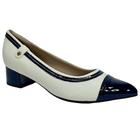 Sapato Piccadilly Scarpin Salto Bloco 739052 Off White/Navy