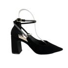 Sapato Scarpin Feminino Bebecê Salto Bloco Detalhe Strass Preto