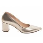 Sapato Scarpin Feminino Metalizado Ouro Light Salto Bloco