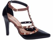 Sapato Scarpin Feminino Preto Marrom Salto Fino 9cm 65054G