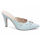 Sapato Scarpin Mule Feminina Azul Com Salto Fino e Bico Fino