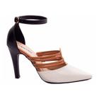 Sapato Scarpin Off White Caramelo Preto Salto 9cm 66082J