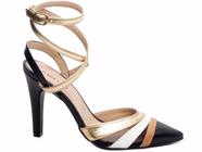 Sapato Scarpin Preto Dourado Branco Bege Salto Fino 9 67029A