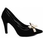 Sapato Scarpin Preto Feminino Com Laço e Salto Alto