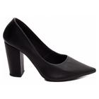 Sapato Scarpin Preto Feminino Salto Alto Bloco Com Bico Fino, Lindo Sapato