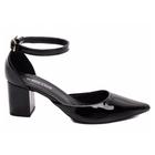 Sapato Scarpin Preto Salto Médio Bloco Feminino Com Fivela Elegante