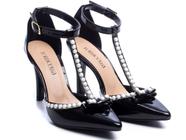 Sapato Scarpin Salto Alto Bico Fino Pérolas Para Festa - Preto