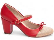 Sapato Scarpin Scarpan Salto Medio Alto Grosso Feminino 7 cm Boneca Glitter Vermelho Torricella