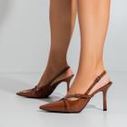 Sapato Scarpin Slingback Bela Verniz Com Fivelas Metálicas Salto Alto Taça Not-me