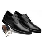 Sapato Social Masculino Cracolado com Cadarço cor Preto + Cinto (G45025-26)