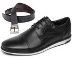 Sapato Social Oxford Amarrar Cinto Dupla Face Couro Preto Premium